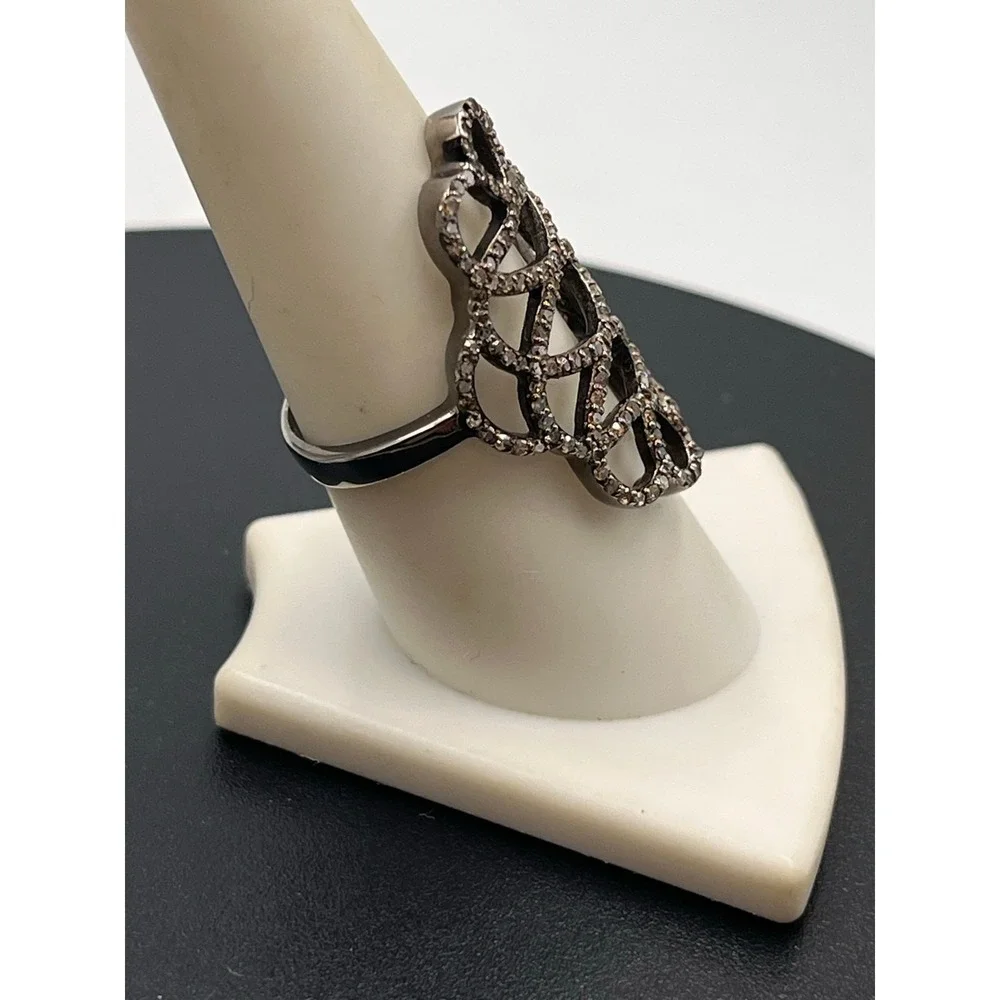 Designer Pave Chocolate Diamond 925 Sterling Silver Sophisticated‎ Ring Sz 8.5